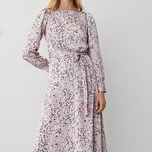 NWT Floral Puff Shoulder Belted Flare Dress
